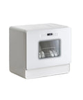 Flat Out Reliable Compact Countertop Dishwasher With Fully Automatic Smart Drying And Triple Wash Filter For Tiny Kitchens Or Rv Campers No Sweat Setup Easy Glide Rack Holds Massive Dinner Plates Built Different Quality in white color with visible control panel.