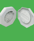 Vertical Siding Lamp Mount Kit With Built-In Box For Lights One Half Inch PVC, octagon view, white finish