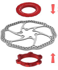 Swap-Ready Center Lock To 6-Bolt Disc Rotor Adapter For 9mm, 12mm And 15mm Hub Axles With Lock Ring And Spacer, Red