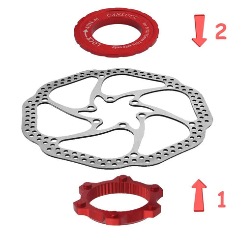 Swap-Ready Center Lock To 6-Bolt Disc Rotor Adapter For 9mm, 12mm And 15mm Hub Axles With Lock Ring And Spacer, Red