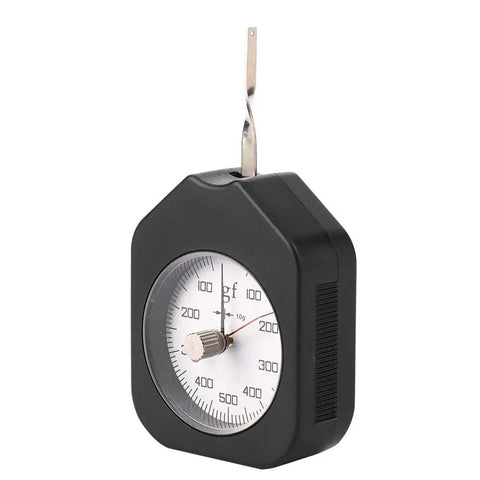Push Pull Force Gauge For Precision Mechanical Pressure Testing With Gram Force Readout SZG5002 Dial Gauge Pro Grade Non Slip Handle Easy Use For Tape Recorder Buffer Pressure Armature And Switch Calibration. Black dial gauge with hook and gf scale
