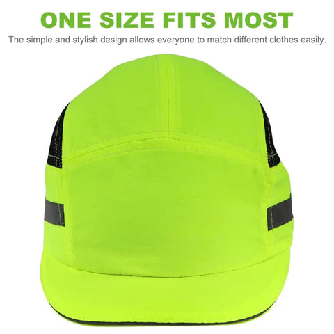 Front view of a yellow Lightweight Bump Cap With Baseball Cap Style, Breathable Head Protection For Adults, ABS Shell, Ventilation