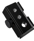 Heavy Duty Aluminum Table Clip Slider For IGT Camp Systems With 6mm 8mm And Quarter Inch Adapters, black metal gear slider close-up.