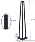 20 Inch Hairpin Table Leg Set With Half Inch Diameter Three Rods Black Mid Century Metal Furniture Feet For Coffee Tables And TV Stands Floor Protectors Durable 4 Pack DIY Ready Easy Install, single leg with measurements