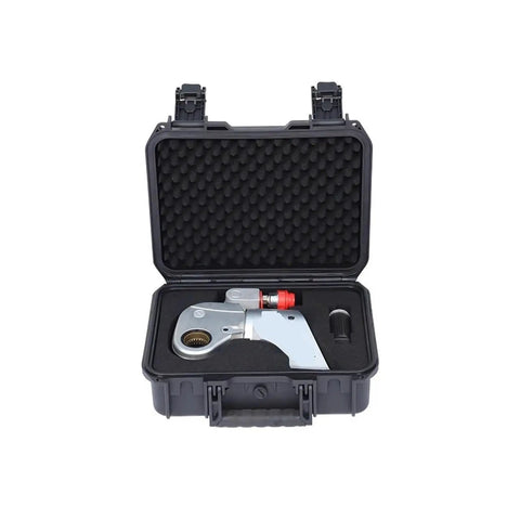 Heavy Duty Aluminum Hydraulic Torque Wrench Knocks Out Up To 15000 Nm With Bullseye Accuracy Quick Release Catch and Swappable Shafts in case.