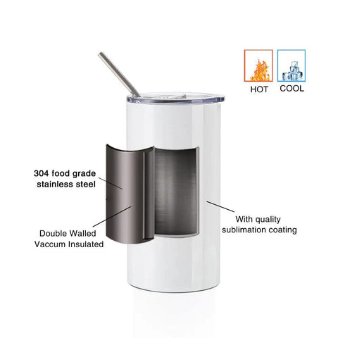 20 Oz Fatty Sublimation Tumbler Set White Stainless Steel Cups With Lids And Metal Straws For Cricut Mug Press Printing Bright