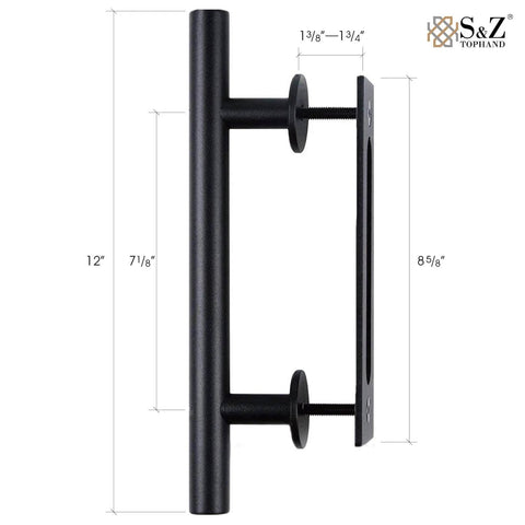 Side view of 12 inch handle from Adjustable 8 To 17 Feet Double Gate Sliding Barn Door Hardware Kit With Track.