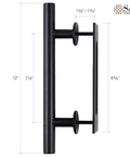 Heavy Duty 12 Inch Sliding Barn Door Handle Set In Black With Powder Coat, Solid Steel, Side View with Measurements
