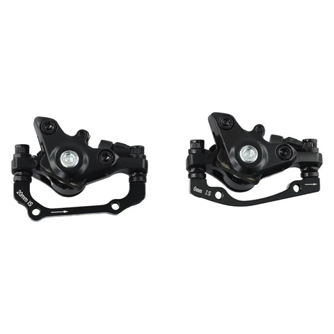 Mountain Bike Mechanical Disc Brake Set With Front And Rear 160mm Rotors And Wire Controlled Alloy Calipers close-up of dual calipers