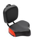 Wide Bike Seat With Backrest For Ride Ready Comfort On Trikes And Bicycles, black and red cushioned seat with steel backrest