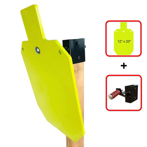 Pro Grade AR500 Steel Shooting Target Three Eighths Inch Thick 12x20 Silhouette Torso with 2x4 mount, neon finish shown close-up