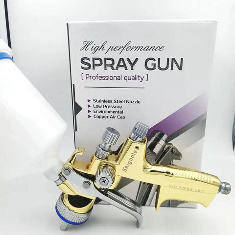 Straight Up Professional Pneumatic Paint Spray Gun Featuring High Atomization Nozzle Gravity Feed Build For Car Painting And Leather Repair Jobs That Deliver A Silky Smooth Flawless Finish Guaranteed with stainless steel nozzle and gravity cup.