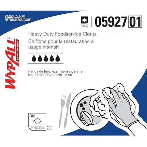 CriticalClean High Capacity Heavy Duty Foodservice Cloths Quarterfold Towels Blue 300 Sheets Per Box packaging