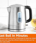 Fast Boil Electric Kettle For Tea And Coffee, Stainless Steel BPA Free, 1 Liter Capacity, 1500W Rapid Heat, on kitchen counter