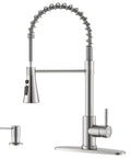 Brushed Nickel Kitchen Faucet With Pull Down Sprayer And Soap Dispenser 18 Inch High Arc 360 Swivel 3 Mode Spray Single Handle