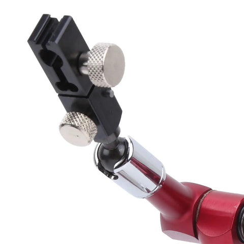 Close-up of Pro Grade Heavy Duty Magnetic Base Stand For Dial Indicators With 50kg Pull, Adjustable Arm, Red Finish