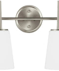 Driscoll Two Light Wall Bath Vanity Lights In Brushed Nickel Finish, cETL Listed For Wet Locations, Two Light Vanity Fixture With Opal Etched Glass