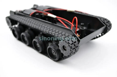 Mini Smart Robot Tank Chassis Kit with rubber track crawler, visible wiring, and suspension system for Arduino, DIY STEM build.