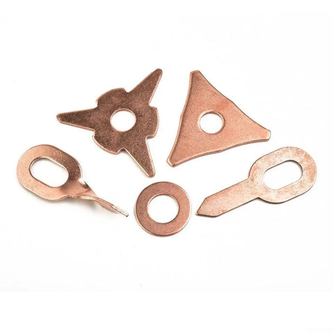 Mixed Spot Welder Dent Repair Pad Set, With Copper Plated Steel Pulling Tabs For Auto Body Repair, 50 Pcs, star and triangle pads shown