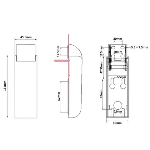 Dimensions diagram of chest freezer lid hinge with spring and white cover metal replacement part for freezers coolers and refrigerators