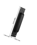 Black Exterior Door Handle Heavy Duty Barn Door Pull With Surface Mount Holes Universal Fit For Sliding Doors shown with dimensions
