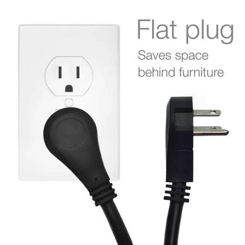 Flat plug on Six Outlet Surge Protector Power Strip With 25 Foot Extension Cord Flat Plug White Low Profile Design ETL Listed