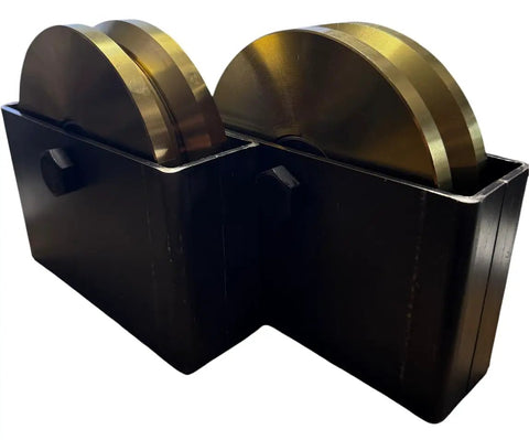 Bulletproof 6 Inch Chrome V Groove Wheels With Box Mount, featuring industrial-grade design for heavy sliding barn doors.