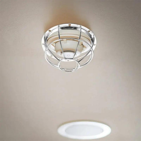 Rock Solid Heavy Duty Fire Sprinkler Head Protection Cage With Anti Theft Wire Mesh And Impact Resistant Shield For Tight Spaces And Garages 5.11 X 2.75 X 1.69 Inches 4 Pack, mounted on ceiling.