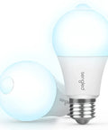 Motion Activated A19 Light Bulbs With Motion Sensor 5000K Daylight Dusk to Dawn Security Lighting For Front Door Porch Stairs Hallway Indoor Outdoor Use 11W 75W Equivalent 2 Pack shown illuminating