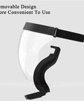 Side view of Crystal Clear Full Face Shield With Anti Fog Tech For Adults Black Lightweight Protection, removable design shown.
