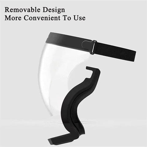 Side view of Crystal Clear Full Face Shield With Anti Fog Tech For Adults Black Lightweight Protection, removable design shown.