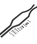 2 Piece Metal Black Girder Side Frame Set For SCX10 II Chassis Upgrade with screws and bolts laid out, for 90046 90047 Models