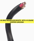Close-up of 25 Feet 6/3 NM-B Copper Cable with Ground Three Conductors Insulated Black Jacket 600 Volt Rated Residential Wire