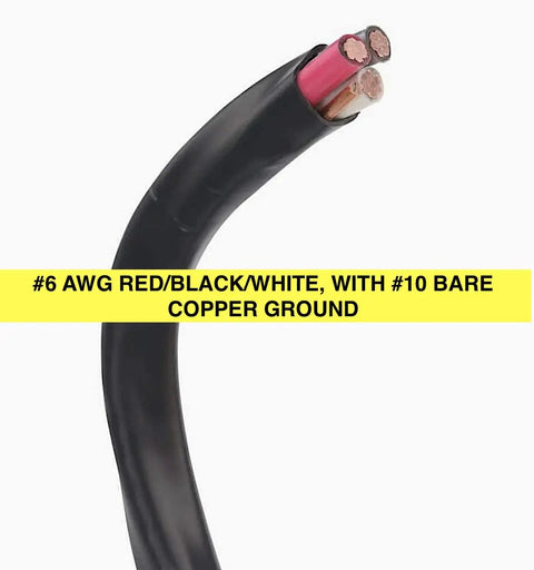 Close-up of 25 Feet 6/3 NM-B Copper Cable with Ground Three Conductors Insulated Black Jacket 600 Volt Rated Residential Wire