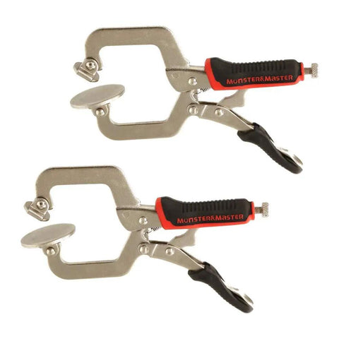 6 Inch C Clamp Face Locking Pliers With Swivel Pads For Heavy Duty Grip Like A Boss And Locking Power, Clamp Bulky Workpieces Up To Two And A Quarter Inches Thick, 26 Inch Length, Two Inch Jaw Depth, Durable Construction, two locking C-clamp pliers