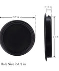 4 Pack Black Closet Door Finger Pulls 2 1/8 Inch Snap In No Nails Needed Easy Install For Pocket Doors Sliding Barn Door Bi-Pass And Cabinet Doors Stamped Steel Circular Pull With Inner Diameter 2.0 Inch Outer Diameter 2 7/16 Inch, front and side view, showing dimensions.