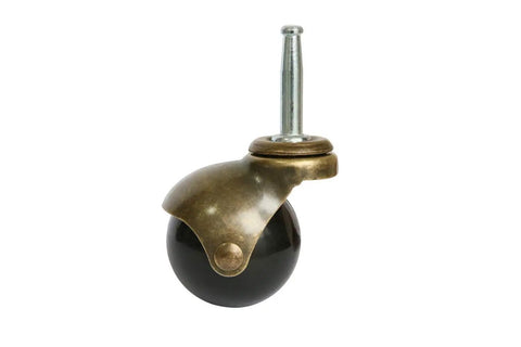 Top Shelf Sweet 2-Inch Brass Ball Casters Set Of 4 Vintage Antique Roller Wheels With 5/16-Inch Stem and Mounting Sockets close-up view.