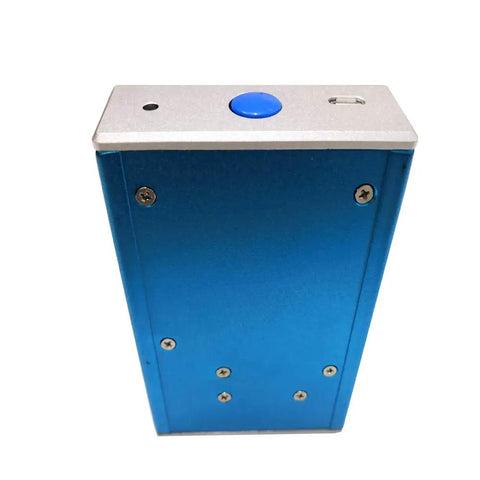 Portable Digital Surface Roughness Tester, blue metal casing, top view, button visible, for metal/nonmetal surfaces, tester use.