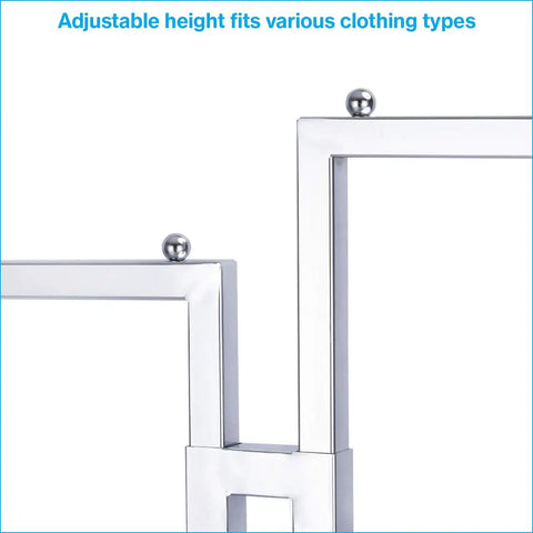 Hella Reliable Double Sided Chrome Garment Rack With Fully Adjustable Height And Straight Arms Space Savvy Clothing Stand For Retail Stores Boutiques And Thrift Shops