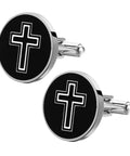 Cross Cufflinks Titanium Steel For Men Black Decorative Shirt Fasteners With A Sharp All Day Shine For Business Wedding Formal Wear And Everyday Dress Up 1 Pair