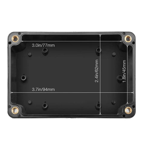 Interior view of Two Pack Waterproof ABS Project Box Enclosure IP65 Plastic Junction Case For Electronics with measurement details