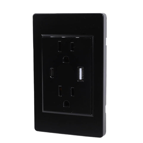 Heavy Duty 3 Prong Wall Outlet With Quick Charge Usb Ports Built Like A Tank Polycarbonate Faceplate, black design, dual USB ports.