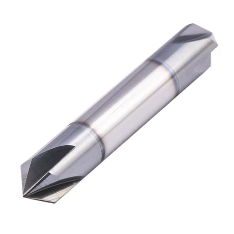 Solid Carbide Chamfer End Mill 4 Flute 90 Degree Chamfer Double End AlTiN Coated 3/8 Inch Cutting Diameter close-up view
