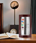 Cool Indoor Weather Station With Glass Galileo Thermometer And Five Multicolor Balls From 64F To 80F, Storm Glass Inspired Weather Predictor, Elegant Cherry Wood Frame, Perfect Gift For Home Office Decor And Family Or Friends on bedside table