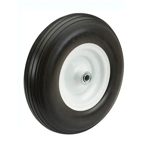 Flat Free 16 Inch Wheelbarrow Tire 4.80 8 with 1 Inch Axle and 3 Inch Hub solid foamed replacement wheel