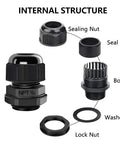 Internal structure of 12 Pack 3/8 Inch NPT Cable Glands Nylon PA66 IP68 Waterproof Adjustable Power Strain Relief Cord Grips.