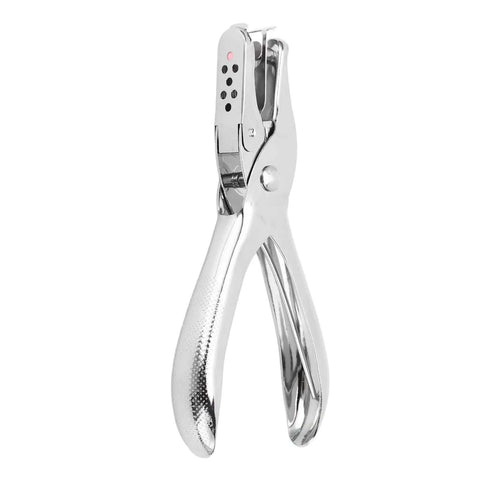 Heavy Duty Metal Single Hole Puncher For 8 Sheet Capacity With 6mm Punch Diameter, side view showing slim handle and plier style design