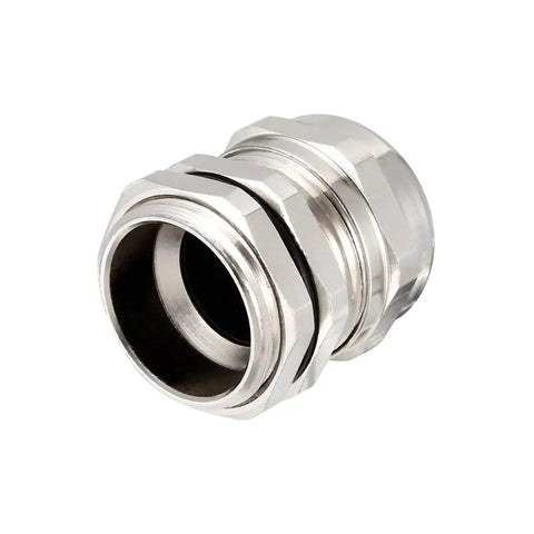 Side view of an individual M22 cable gland metal waterproof connector for 10mm to 13mm cable diameters built tough dustproof acid resistant