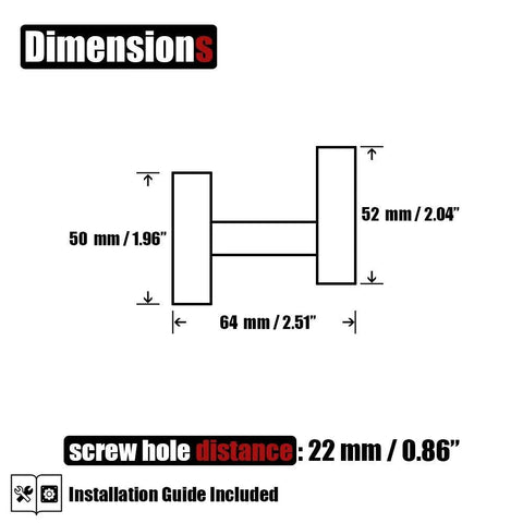 Dimensions diagram for Matte Black Wall Mounted Towel Hook Set Two Pack Made From 304 Stainless Steel Corrosion Resistant