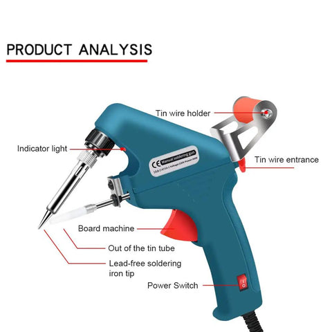 60W Handheld Soldering Iron With Automatic Tin Feeding Soldering Gun for DIY Electronics and Home Repair, diagram view.